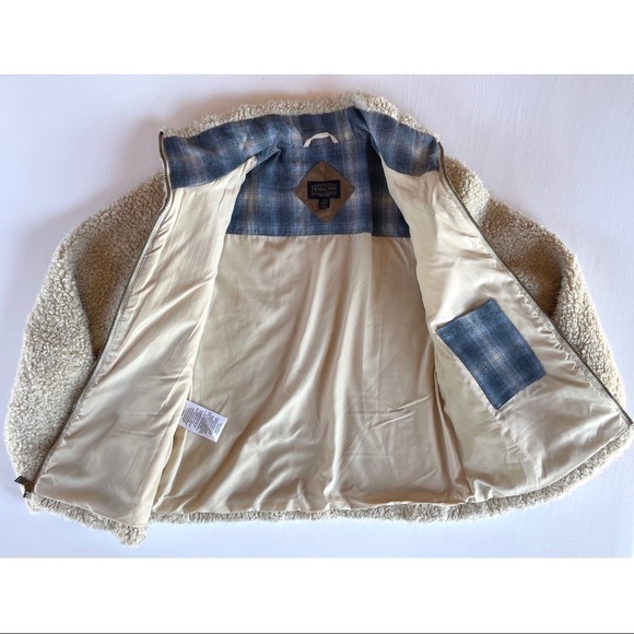 Pendleton Deep Pile Fuzzy Shearling Jacket With Wool Plaid Accents Size Small - Picture 4 of 16